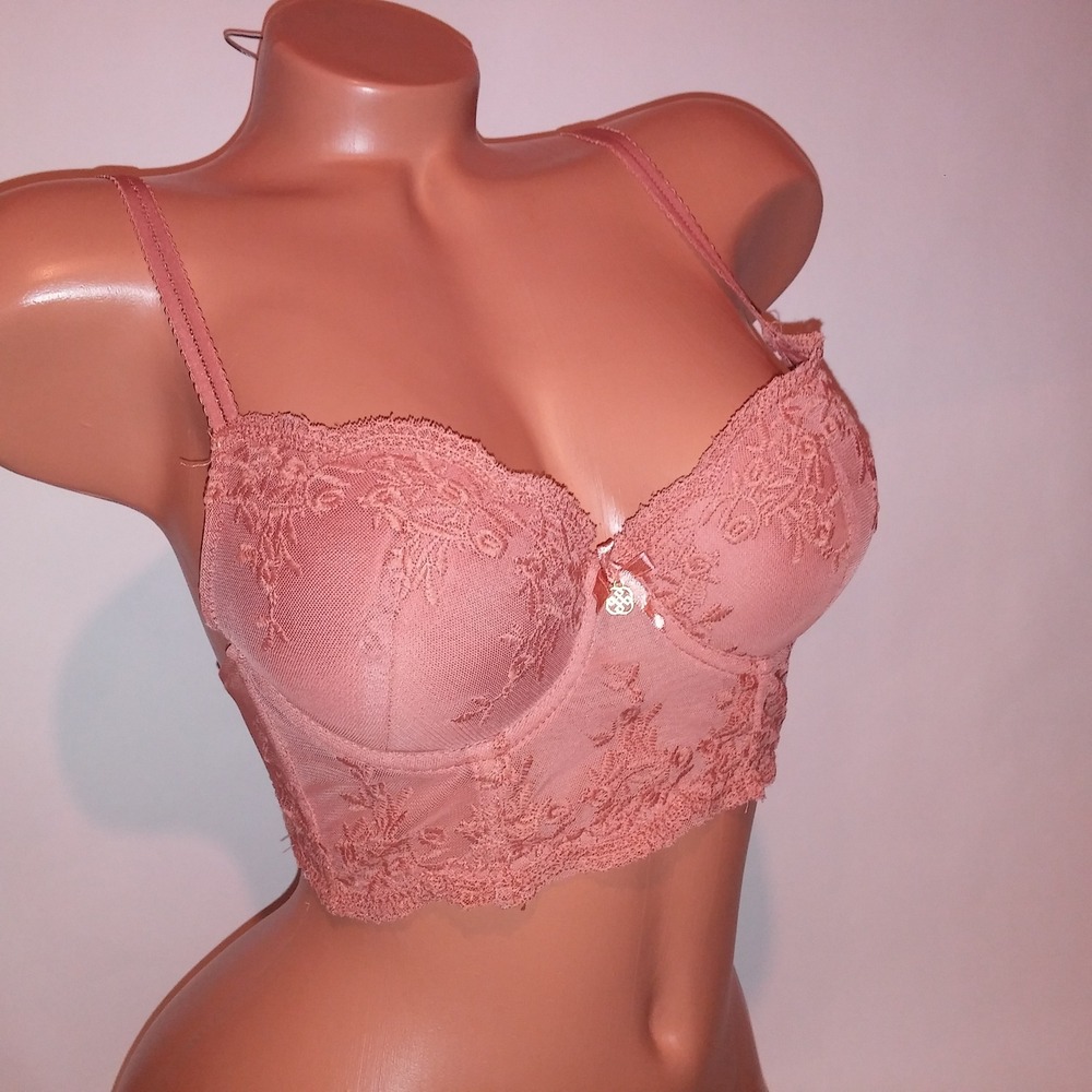 Daisy Fuentes Bra 34B Push Up Ginger Lace Trim Long Line Underwire